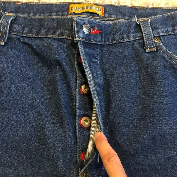 Diamond Gusset Cotton Blue Denim sz 42x29 Mens Jeans Button Fly Made in USA - Picture 3 of 11
